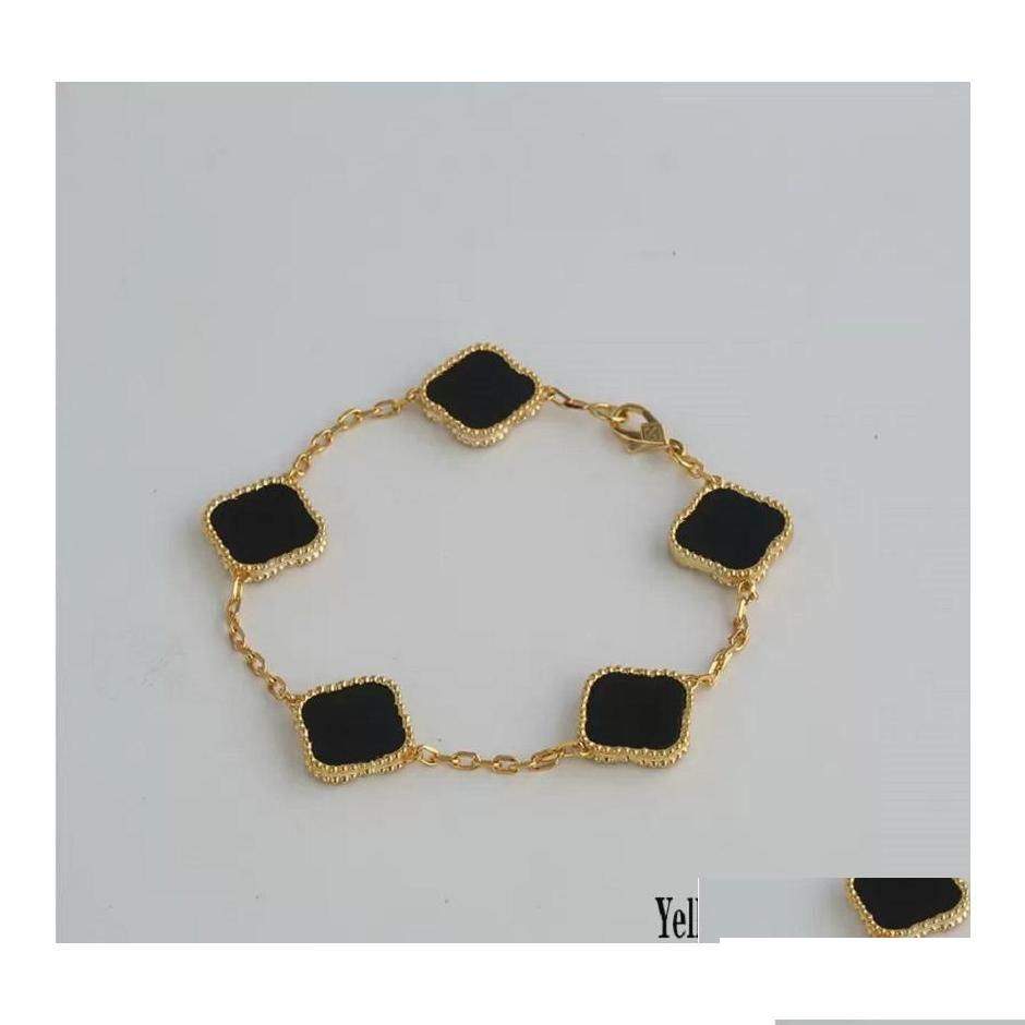 

Charm Bracelets High End Sier Fashion Classic Leaf Clover 18K Gold Agate Shell Luck 4/Four Flowers For Women Girl Wed Dh1Jy