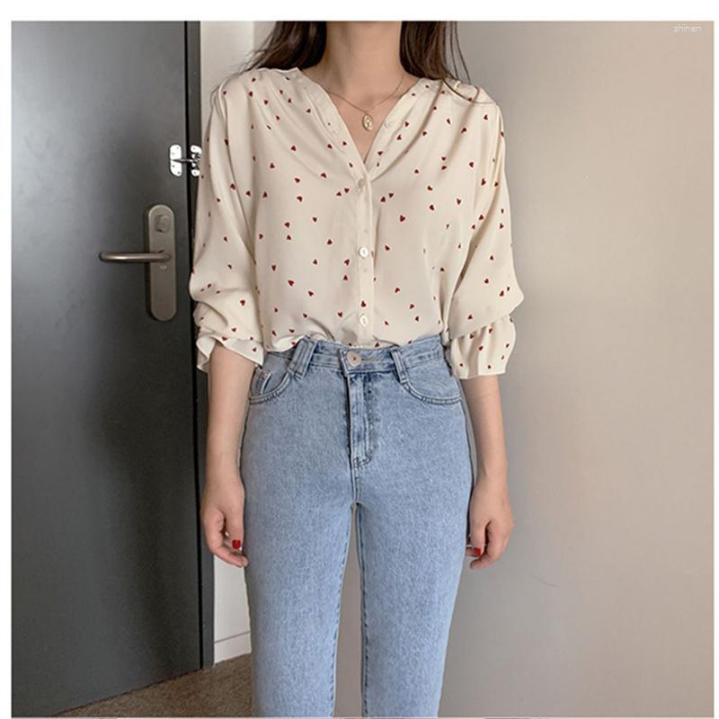 

Women' Blouses Spring And Autumn Women' Shirts Korean Fashion Print V-Neck Long Sleeve White Top Elegant Office Shirt 2023, Black