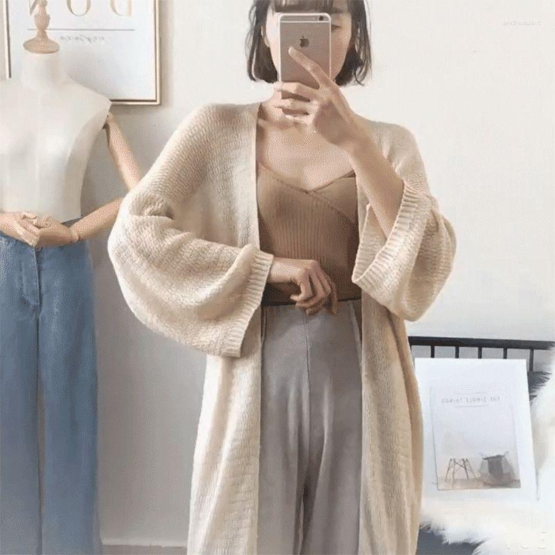 

Women's Knits Woman Ice Silk Knitted Cardigan Female V-neck Long-sleeved Thin Section Hollow Solid Color Air-conditioning Shirt Coat Shawl, Xingse2