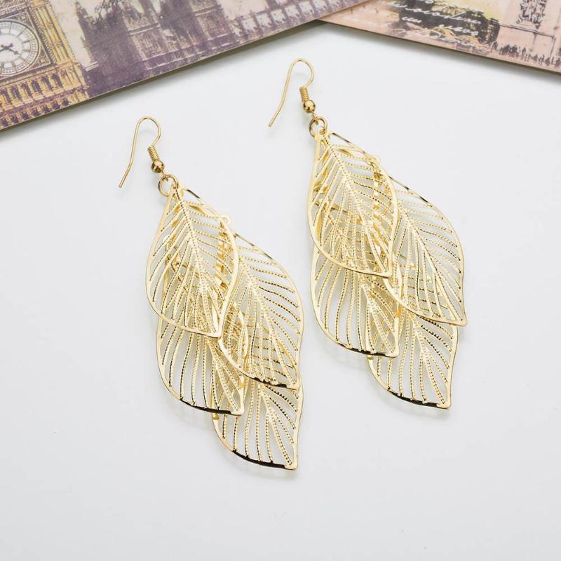 

Dangle Earrings Black Gold Color Metal Hollow Multilayer Leaves Drop Long Pendant Earring Fashion Jewelry Gifts