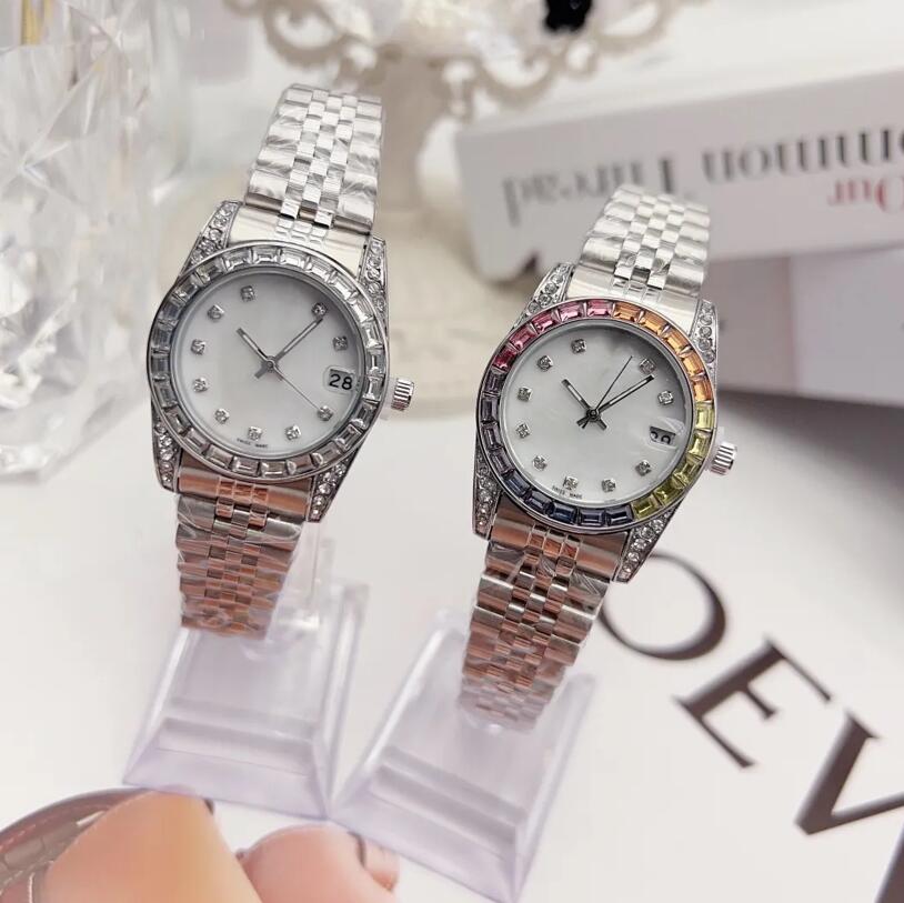 

vv14 Colour Top High women White diamond inlaid wristwatches Face Big Date quartz Automatic watch Waterproof Stainless Steel womens Watches
