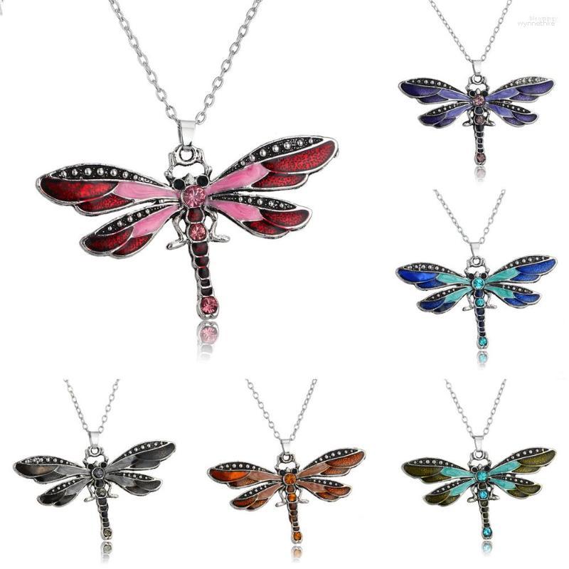 

Pendant Necklaces Bespmosp 6PCS Charm Colorful Vintage Antique Enamel Crystal Jewelry Pendants Necklace Bohemian Dragonfly Animal Women