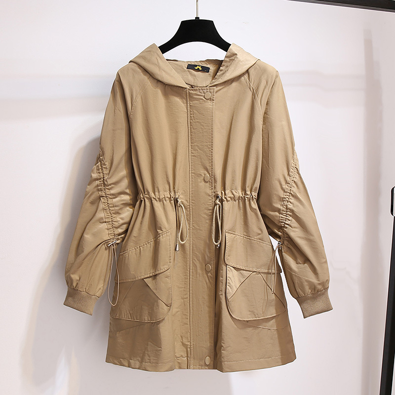 

150Kg Plus Size Bust 156cm Women's Spring Autumn Loose Casual Fashion Hooded Trench Coat Black Khaki 6XL 7XL 8XL 9XL