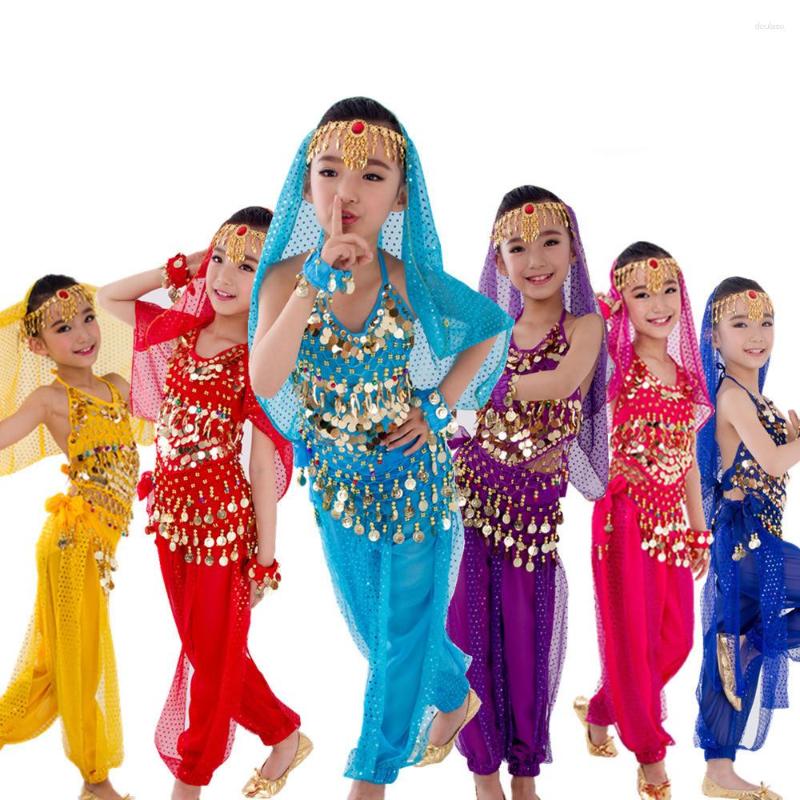 

Stage Wear Kids Belly Dance Costumes Set Oriental Girls Dancing India Clothes Bellydance Child 6 Colors, 7pcs