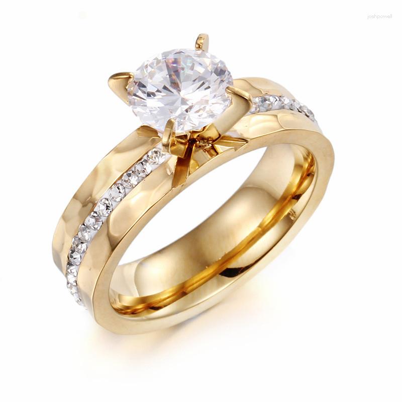 

Wedding Rings Bands Fashion Shining CZ Ring With Rhinestone Gold Color Romantic Women's Engagement Party Gifts