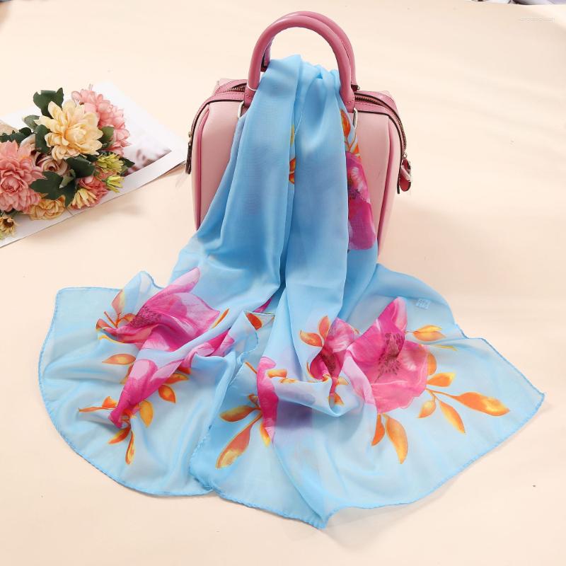 

Scarves Fresh Small Flowers Branches Women Foulard Elegant Chiffon Georgette Bandana Scarf Summer Beach Sunscreen Thin Hijab