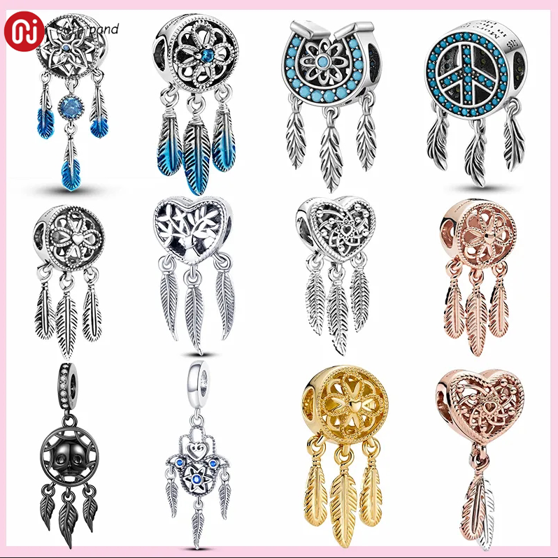 

925 silver beads charms fit pandora charm Bracelet Dream Catcher Dangle Charm Heart Shaped