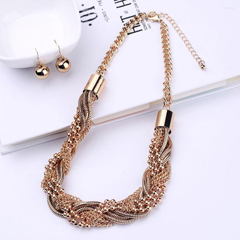 

Necklace Earrings Set 3Pcs Luxury Twisted Wide Chain Ball Hook Women Jewelry, Picture shown
