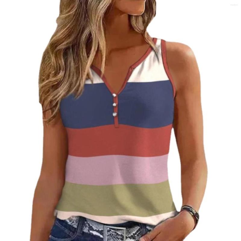 

Women' Tanks Summer Fashion Ladies Tops Button Sleeveless Color Matching Printed Vest