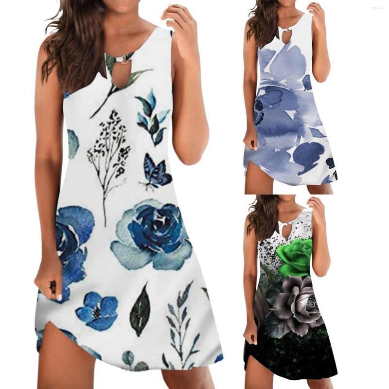 

Casual Dresses Women' Sleeveless Floral Print Dress Summer Long Sleeve, Sky blue