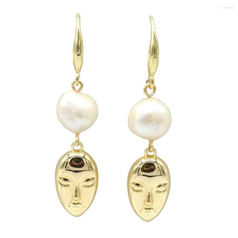 

Dangle Earrings Ladies Baroque White Natural Freshwater Pearl Personality Portrait Mask Gold Fashion Girls Jewelry