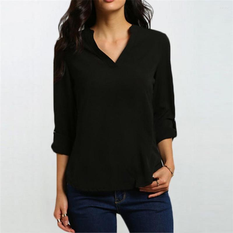 

Women's Blouses Soft Trendy Pure Color Women Summer Top V Neck Solid Garment, Black