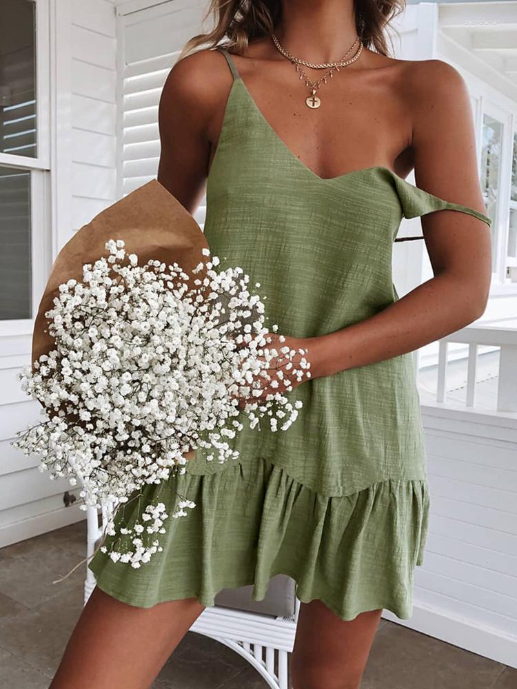 

Casual Dresses Summer Woman 2023 Trendy Spaghetti Strap Sleevesless Ruffles Home Slip Dress Vintage Green White Extreme Mini Sundress, Sky blue