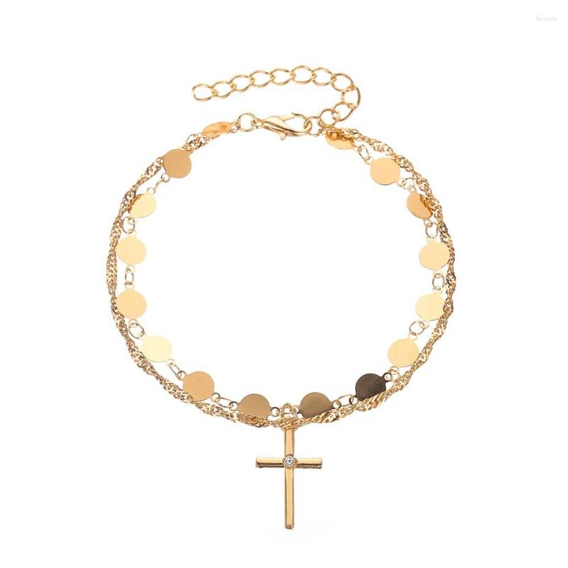 

Link Bracelets Temperament Simple Cross Bracelet Fashion Wafer Double Ladies