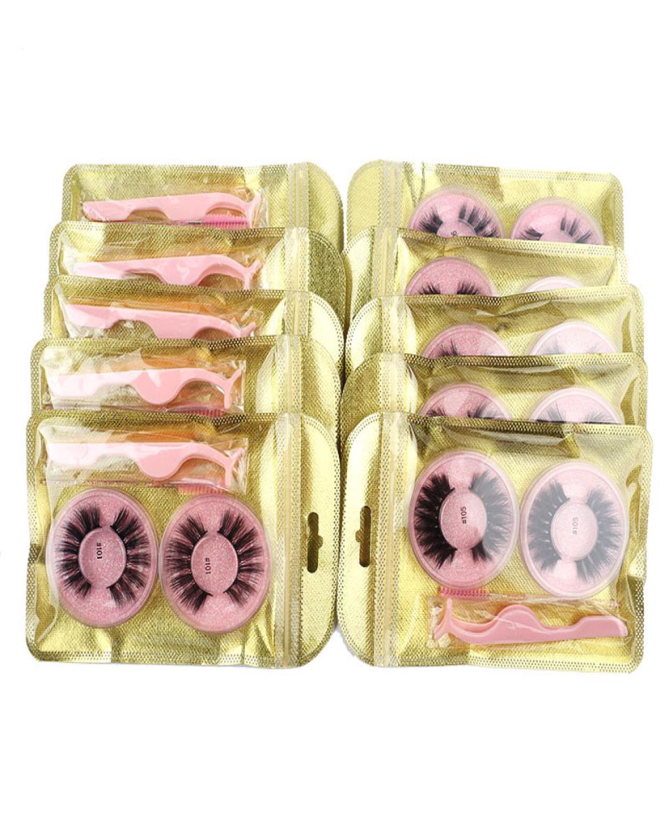 

New 3D Mink Eyelashes Faux Mink Lashes 2 Pairs Round False Eyelash Kit 100 Cruelty Natural Long Short Fake Eye Lash Brush wi9400569