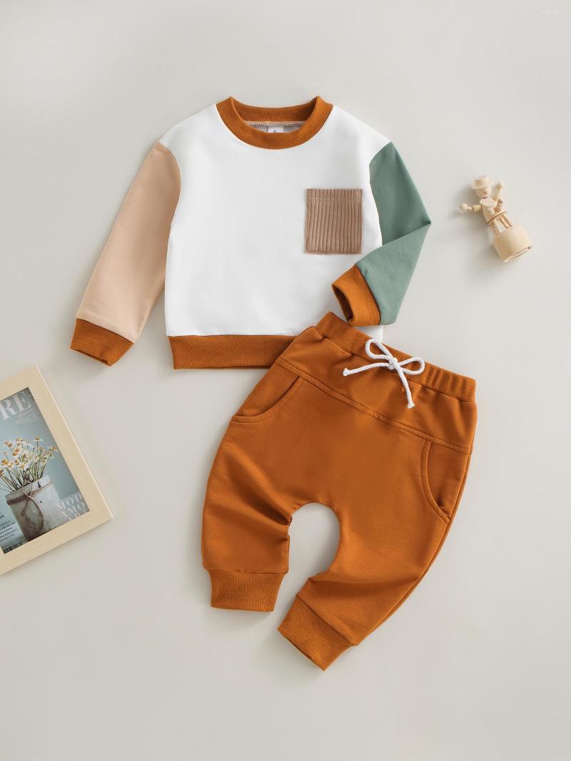 

Clothing Sets Memoriesofu Toddler Kid Boys 2pcs Tracksuit Outfits Long Sleeve Color Block Crewneck Pullover Sweatshirt Top, Pocket green black