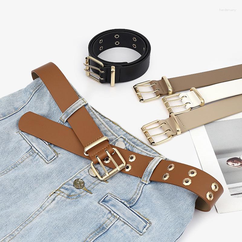 

Belts Fashion Men Women Punk Style Belt Adjustable Black Double Eyelet Grommet Metal Buckle Leather Waistband For Jeans, White