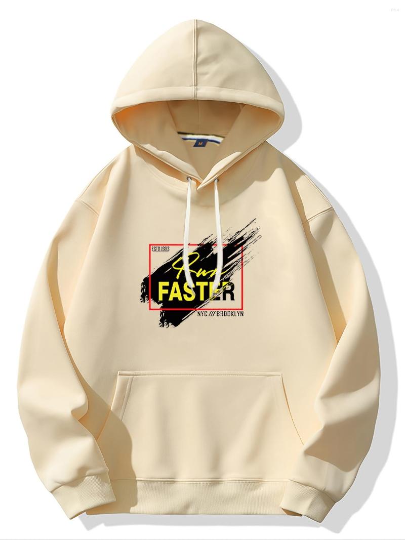 

Men's T Shirts Casual "FASTER" Graphic Print Sweatshirt Hoodie With Drawstring, Apricot
