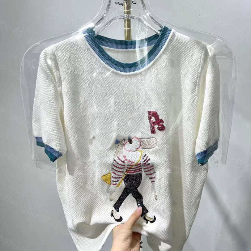 

23ss womens designer clothing Womens Knits Solid color Embroidery glitter knit short-sleeved tops High quality womens clothes a1, 15