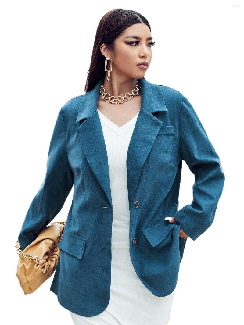

Outerwear Plus Suede Lapel Neck Blazer G4g3#, Teal blue
