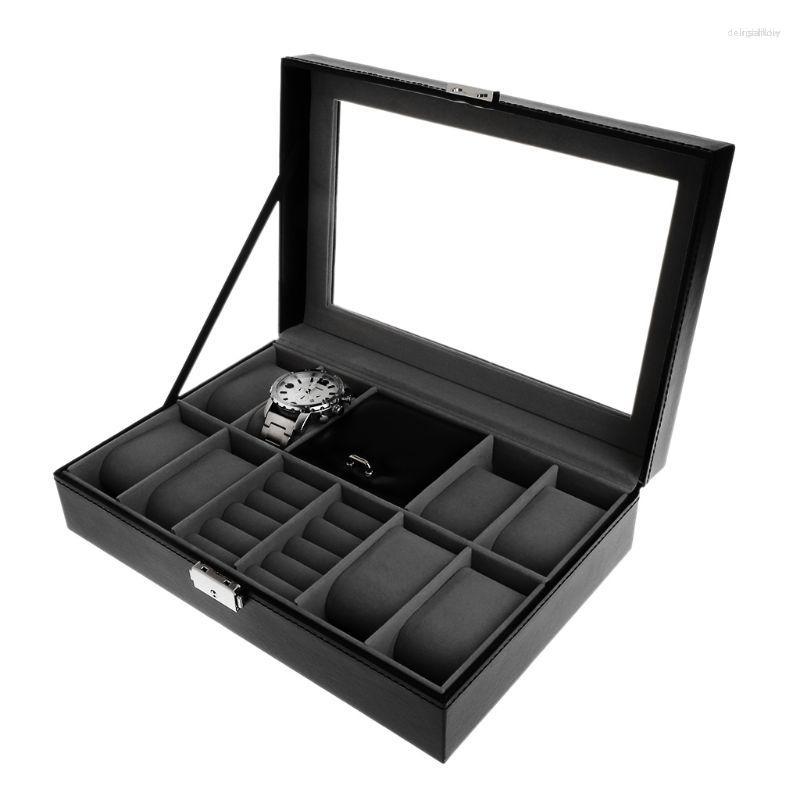 

Watch Boxes Y1UE Jewelry Display Container 8 2 Slots Grids For Ring Ear Stud Earrings Watches Storage Organizer Faux Leather High End
