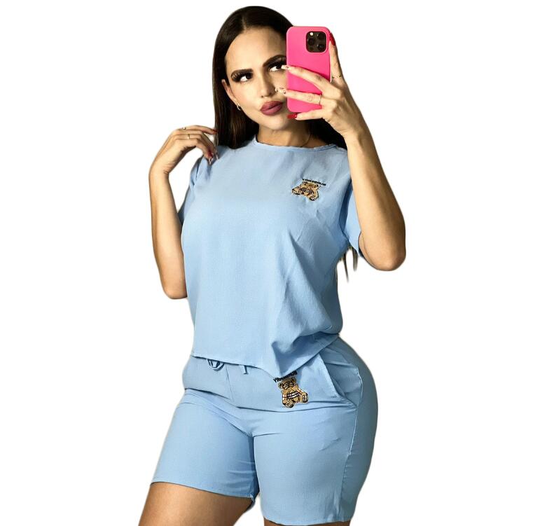 

Designer Tracksuits Women Summer Fashion Casual Two Piece Set Checkered Triangle Print Short Sleeve And Shorts 2 Piece Outfits, 03