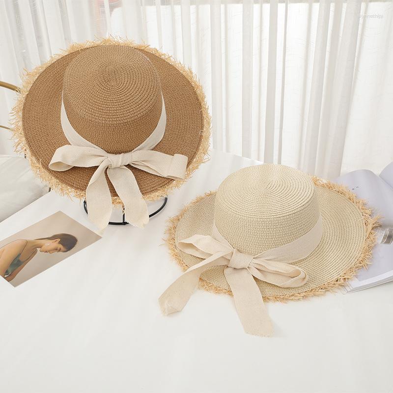 

Wide Brim Hats Summer Straw Hat Lace Beach Women Korean Windproof Rope Travel Sun Elegant Lolita Bucket Holiday Cap, Khaki