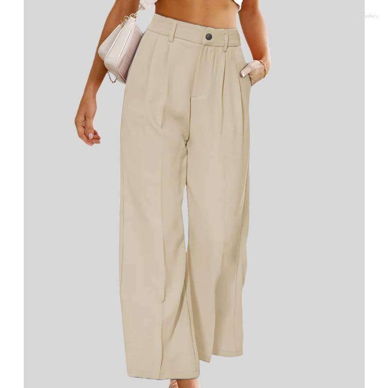 

Women' Pants Casual Solid Baggy Suit Summer Fashion High Waist Pockets Trousers Women Office-lady Loose Wide-leg Pantalon 25044, Black