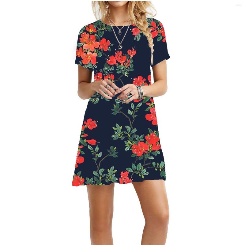 

Casual Dresses Sexy Mini 2023 Summer Short Sleeve Floral Print Womens Elegant Round Neck Swing Dress Cute Vestido Feminino, Purple