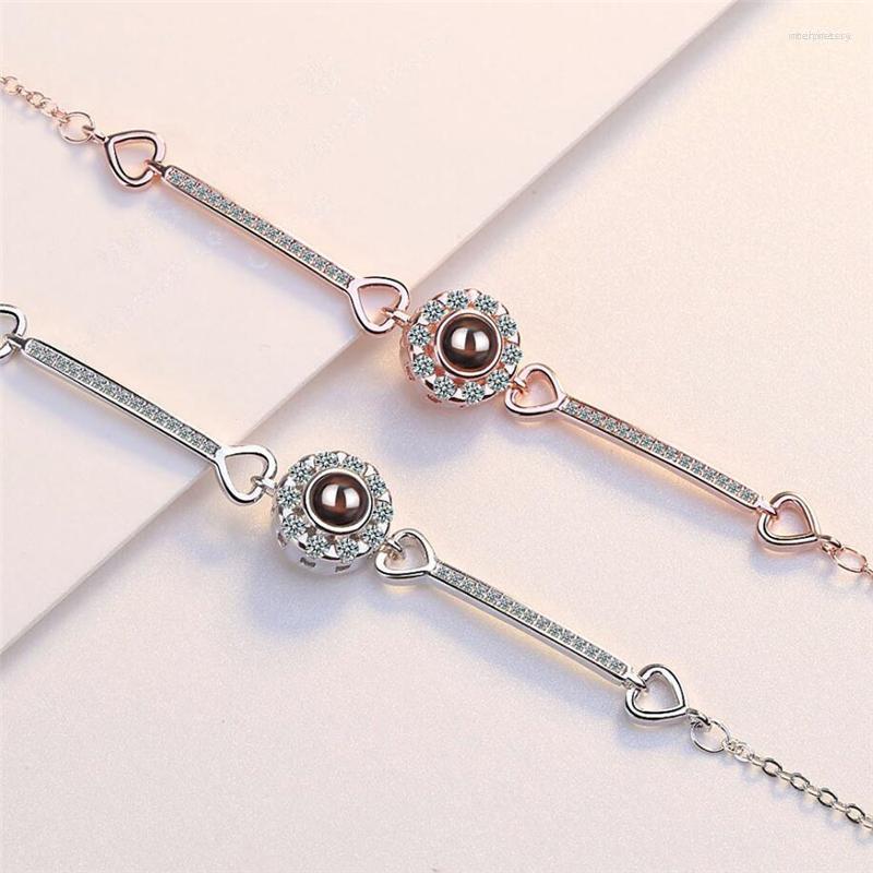 

Link Bracelets Sole Memory 100 Languages I Love You Projection Visible Circle Silver Color Female Resizable SBR209