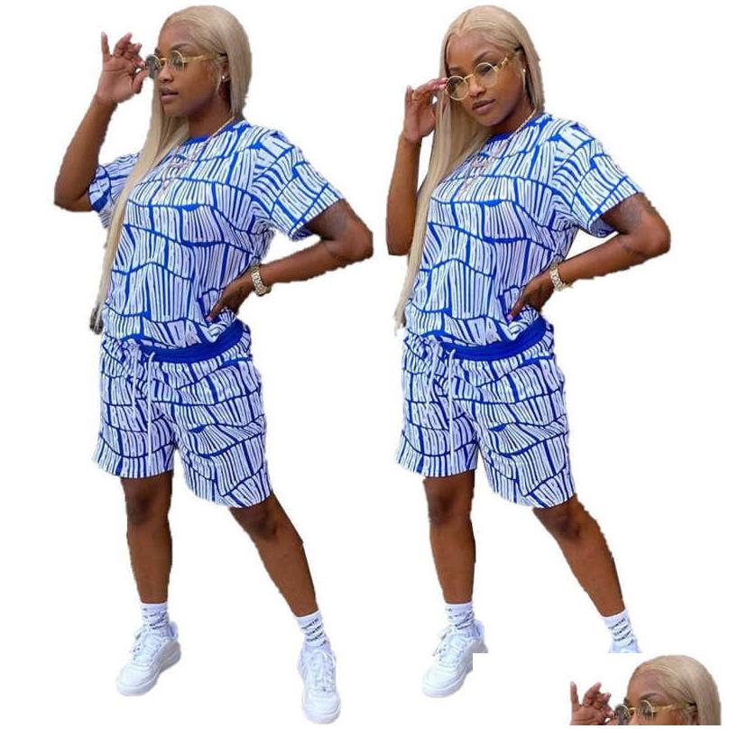 

Women' Tracksuits Women Designers Clothes 2023 Spring And Summer Fashion Casual Loose Sports Print Inlaid Twopiece Set Drop Deliver Dhmr5, Blue and white