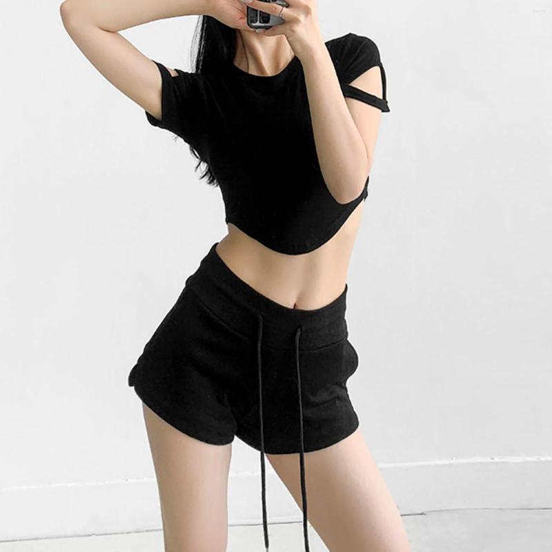 

Women' Shorts Women Yoga Sports 2023 Solid Color Comfy Drawstring Splice Casual Elastic Waist With Pocketed Loose, Black