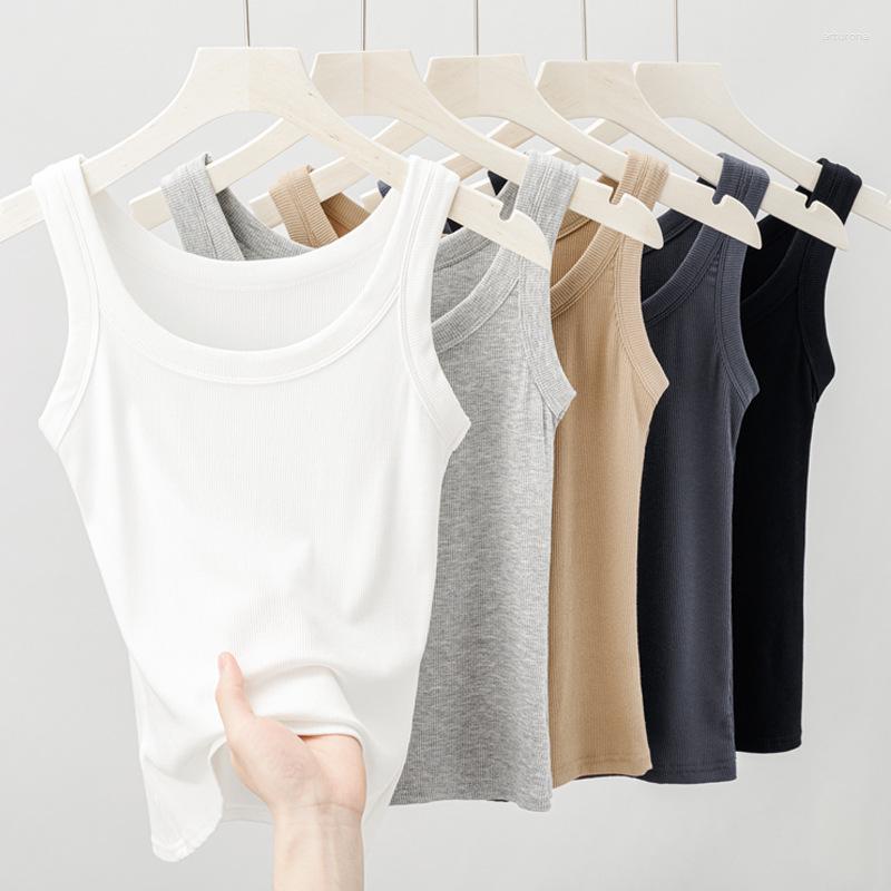 

Women's Tanks Tank Top Women Clothing Vest Solid Cotton Summer Short Section Inner Wear T-shirt Bottoming Vests Sleeveless Anti-light Tops, Dark grey