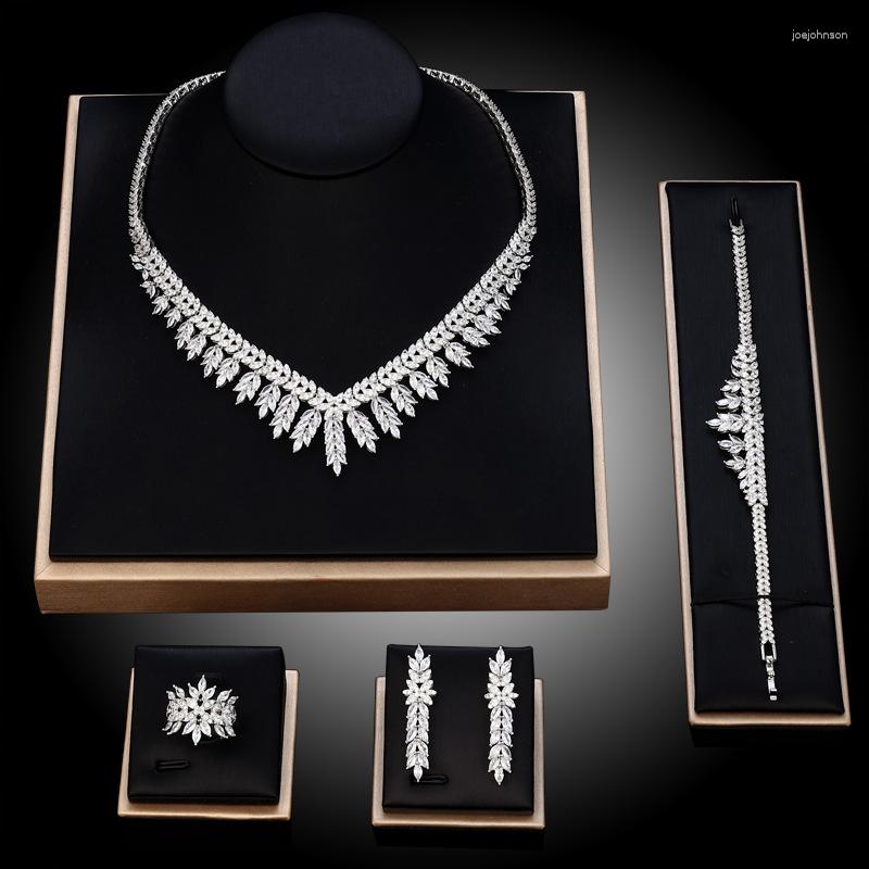 

Necklace Earrings Set Women Jewelry 2023 Simple Flower Crystal Gift Zircon Wedding Party African Sets, Picture shown