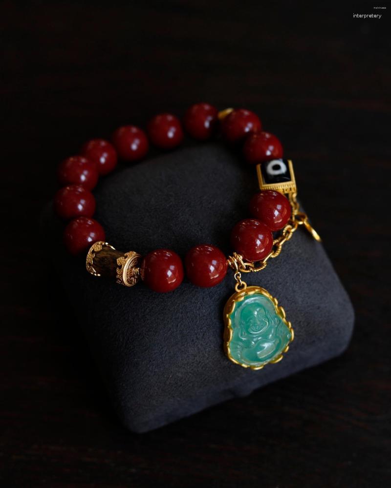 

Strand Jewellery Armband For Women Cinnabar Jewelry Natural Purple Gold Sand Bracelet Sterling Silver Mosaic Emerald Carved Pendant