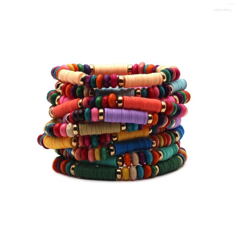 

Strand 6mm Multicolored Polymer Clay Heishi Abacus Wood Beads Stretch Bracelet Women Boho Colorful Purple Blue Beach Jewelry Present