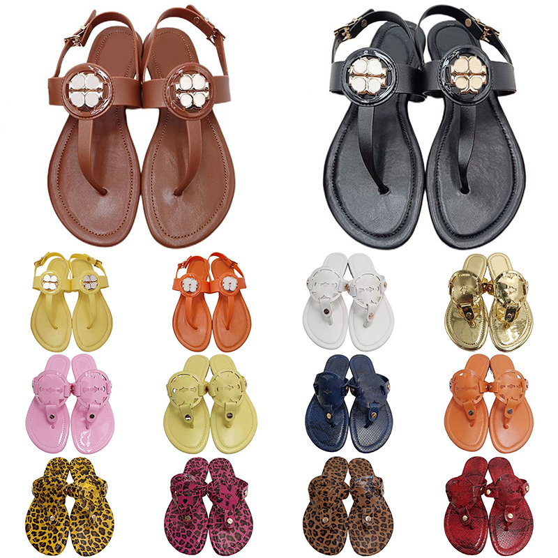 

designer sandals slides shoes Miller Metallic flats womens brown white black pink slippers sandal leopard print leather luxury flip flops, # 2