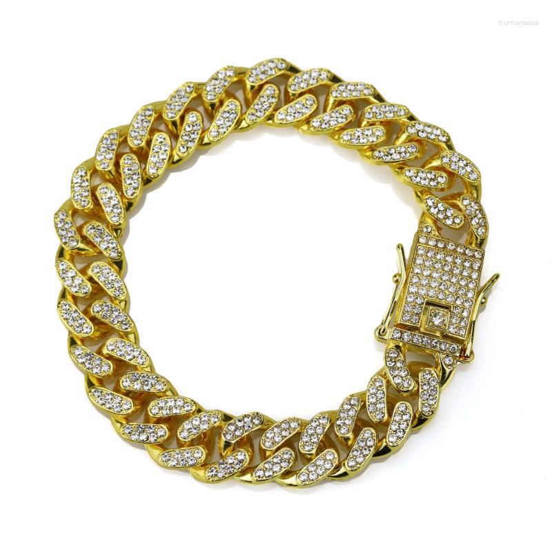 

Link Bracelets Chain Luxury Miami 12mm Cuban Bracelet Rhinestone Alloy Frozen Hip Hop Fashion Punk & Bangles For Men Jewelry Raym22