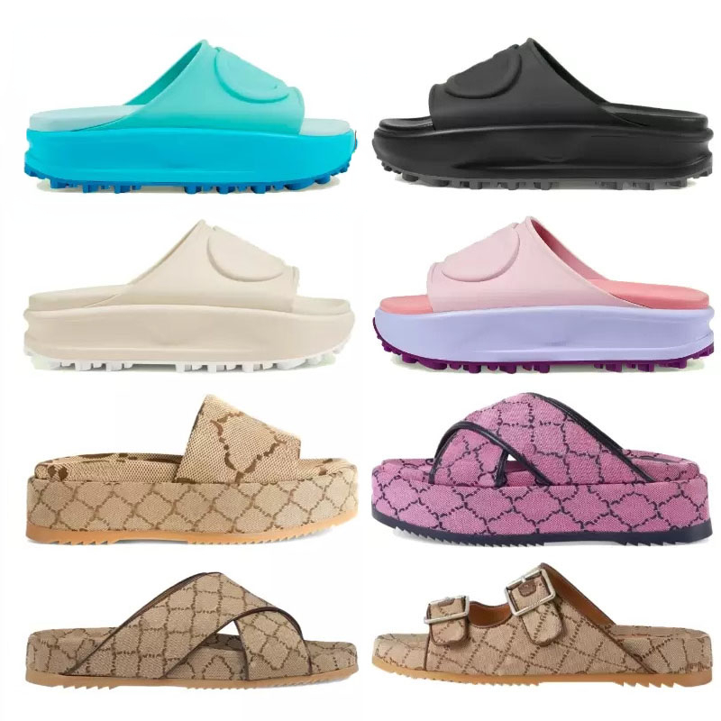 

Designer Interlocking Double Slippers Platform Sandal Women Men Luxury Sandals Beach Slippers Retro Summer Vintage macaron G Sandal, Color18