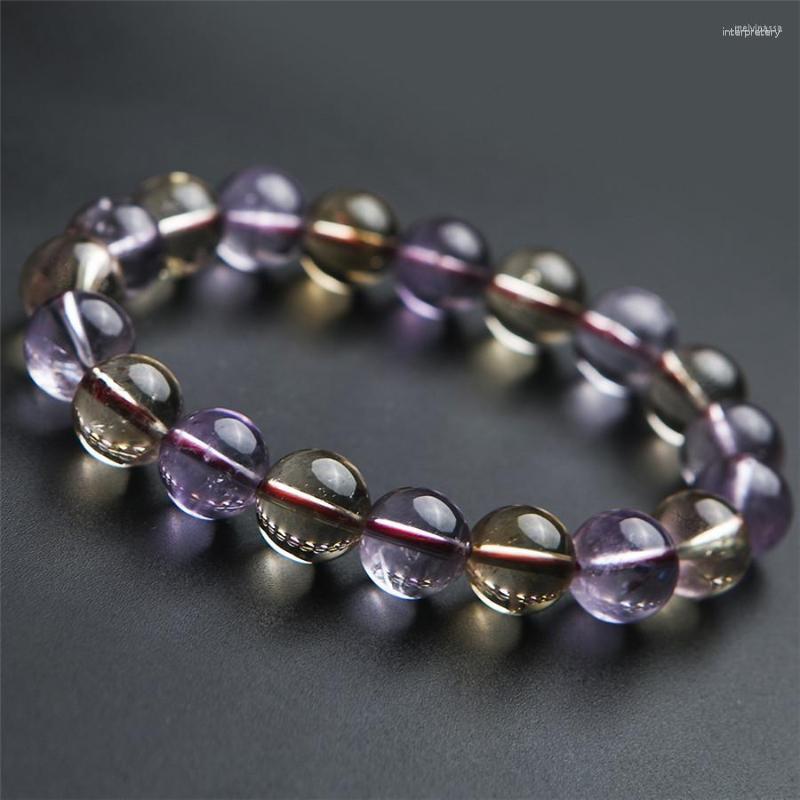 

Strand 11mm Genuine Yellow Purple Natural Ame Trine Quartz Bracelets Crystal Clear Round Bead Fitness Bracelet Woman Female