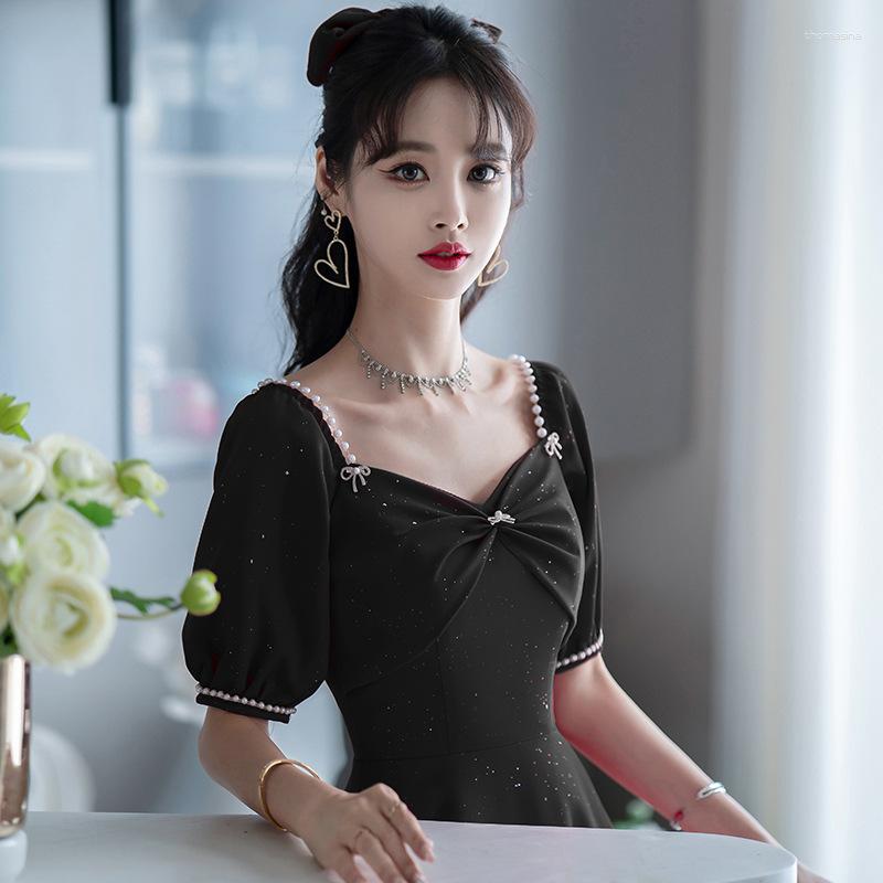 

Ethnic Clothing Fashion Square Neck Prom Party Gown Summer Women Vintage Elegant Short Sleeve A Line Evening Dress Vestido