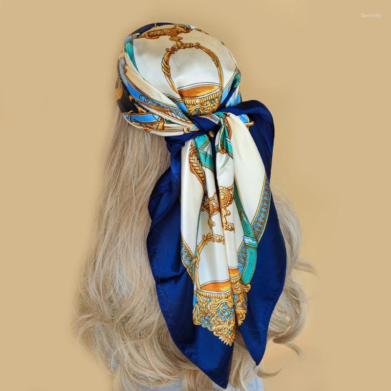 

Scarves Chain Silk Square Scarf Women Satin Shawl Wrap Hijab Female Hair Band Wrist Luxury Headkerchief 90 90cm Echarpe 2023 Bandana