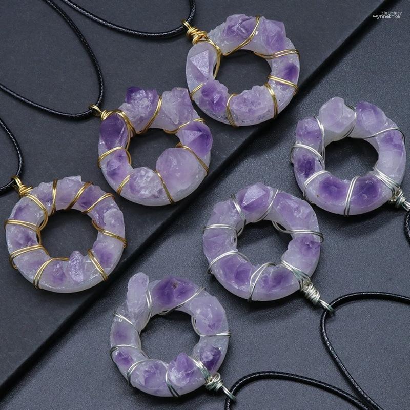 

Chains Exquisite Natural Stone Amethyst Round Winding Pendant Necklace 35mm Boutique Fashion Charm Ladies Versatile Banquet Jewelry