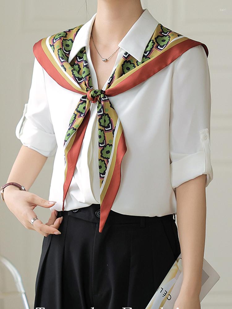 

Women' Blouses Temperament White Shirt Single Breasted Top (Free Scarf) 2023 Summer Fashion Clothing