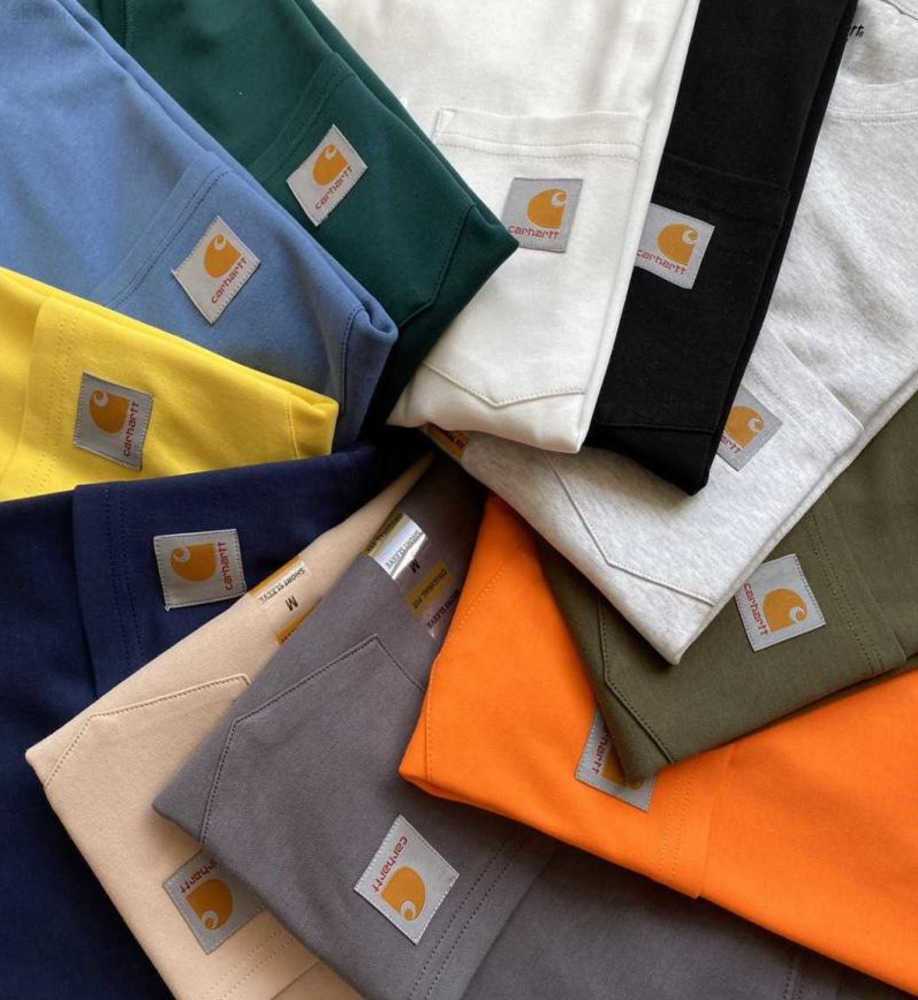 

2023 European and New Fashion t Shirts Tooling Brand Carhart Pocket Plain Sleeves Short Tee American Version Breathable design 65ess, Navy blue