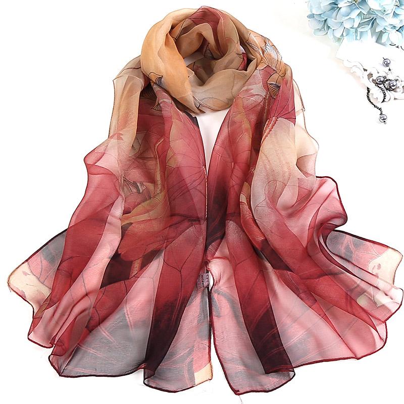 

Scarves Fashion Women Foulard Chiffon Georgette Scarf Lotus Leaf Rose Flower Print Sunscreen Bandana Long Shawl Wrap HY139