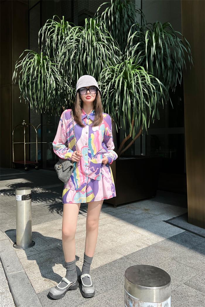 

Chan2023 summer Women's two piece set OOTD designer fashion Print sexy suit top shirt short pants Casual suit CCC Sunscreen clothing Mother's Day birthday gift, Multi