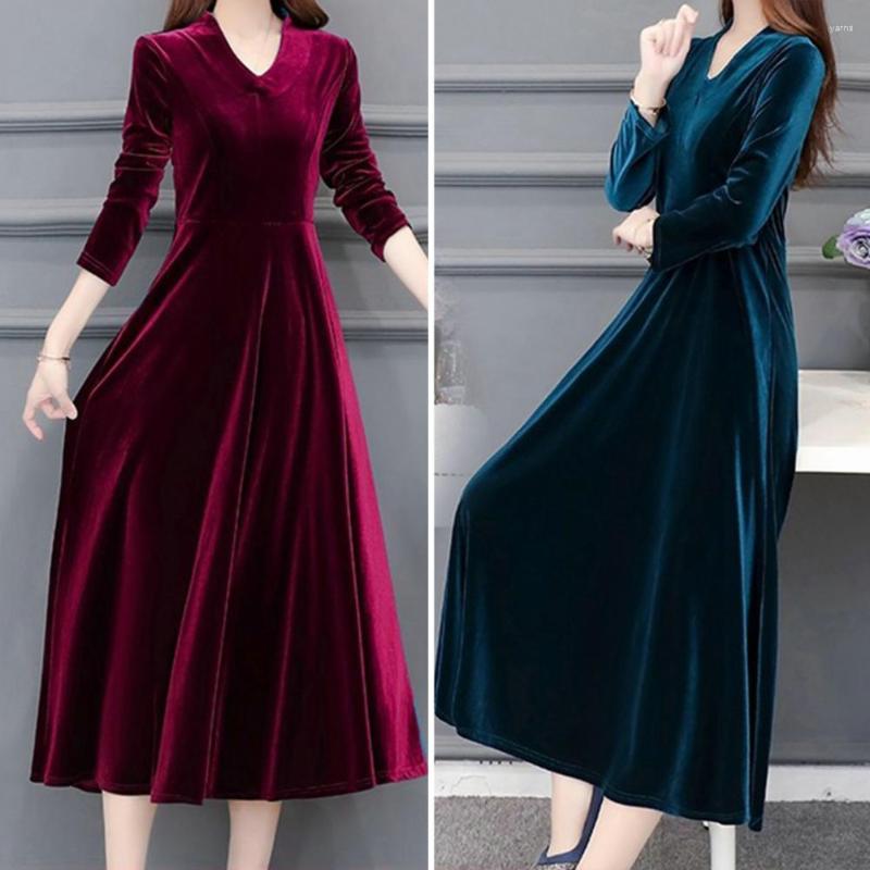 

Casual Dresses 2023 Autumn Vintage Women Midi Party Dress Long Sleeve Burgundy Black Velvet