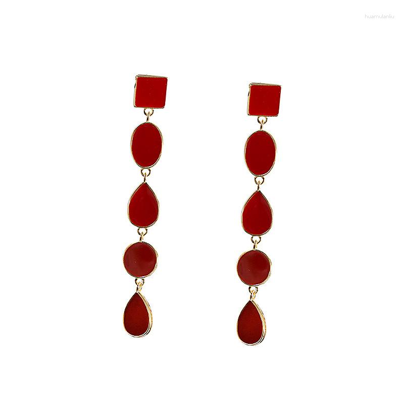 

Stud Earrings Real S925 Silver Gilded Burgundy Drip Glaze Geometric