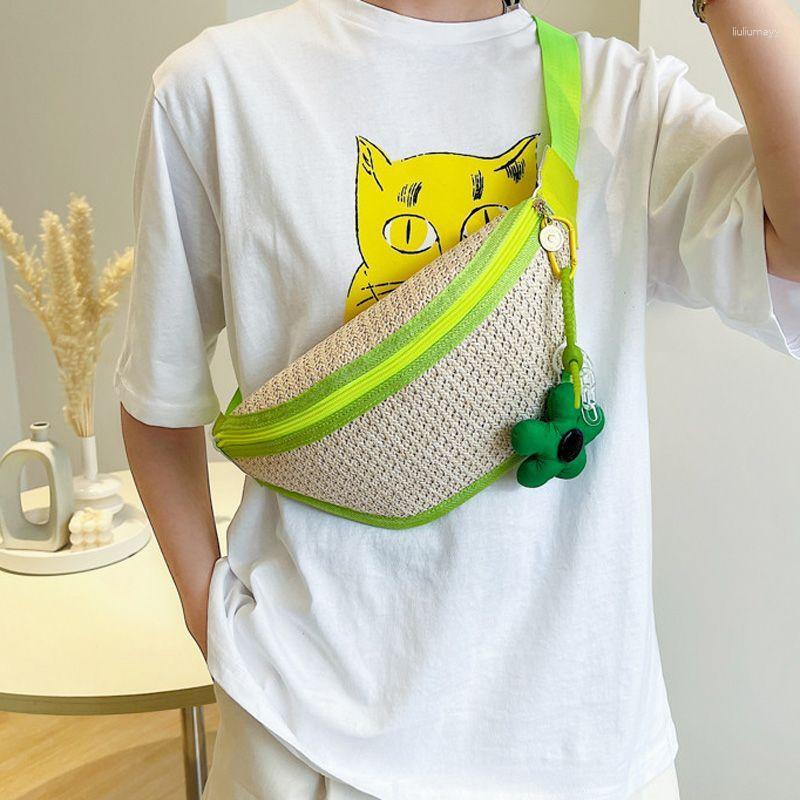 

Waist Bags Foufurieux Straw Beach Women Bag Pack Purse Casual Large Phone Belt Pouch Travel Banana Pockets, Beige
